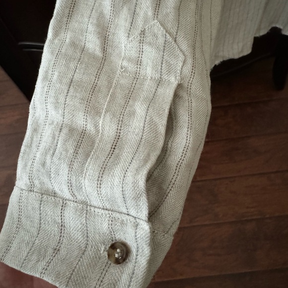Rebecca King one-of-a-kind sample oatmeal linen stripe button down shirt top - Picture 8 of 10
